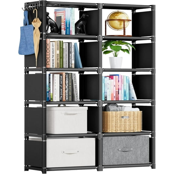 Bookcase: Black cube bookshelf, high storage organizer, suitable for bedroom, living room and officeBookcase: Black cube bookshelf, high storage organizer, suitable for bedroom, living room and offic