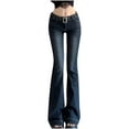 thumbnail image 2 of Odbmxy Plus Size Women Jeans Flare-Leg Low Rise Full Length Womens Pants Denim Wide-Leg with Belt Slim Pockets Jeans,Blue M, 2 of 6