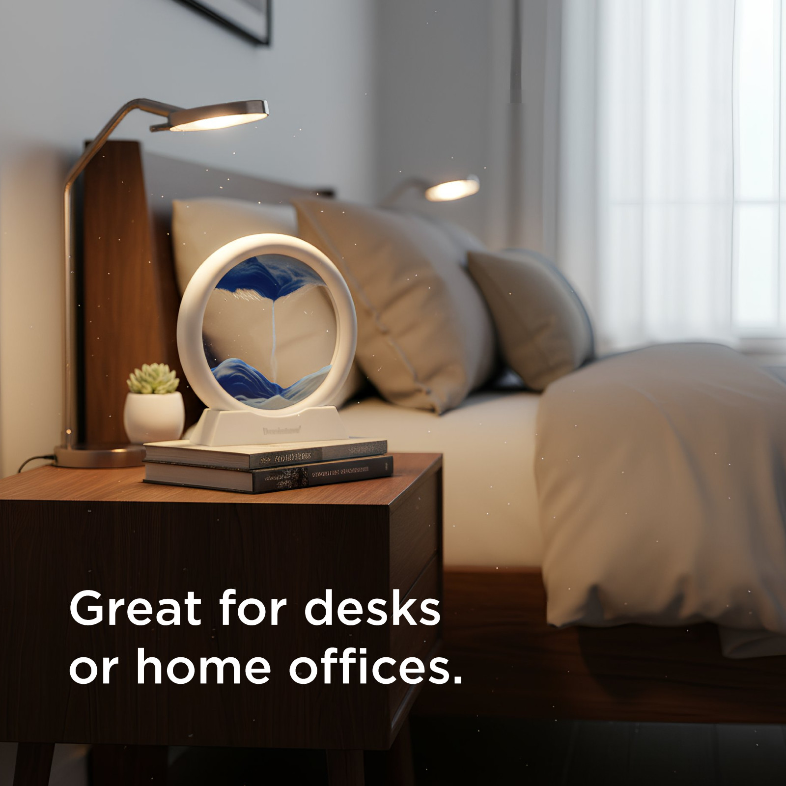 Brookstone Gently Flowing Sand Motion Desk Decor – Relaxing Visual Stress Relief Ornament with Scenic Stand, Calming Office & Home Mindfulness Display