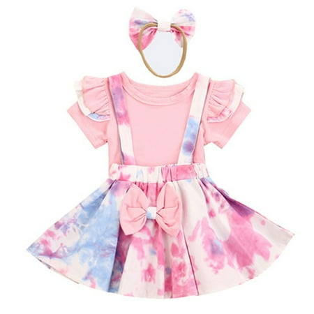 

Toddler Outfits Bow Set Girl Kids Suspender Skirt Tie-dye Tops Baby Girls Outfits&Set Streetwear Outfits For 18-24 Months