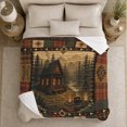 thumbnail image 4 of Forest Cabin And Campfire Within Plaid Border, Soft Flannel Blanket with Rustic Patchwork Illustration Print, Housewarming Gift and Home Decor for Bedroom and Living Room, 4 of 7