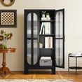 thumbnail image 3 of 64" Tall Corner Cabinet, Metal Storage Cabinet with 4 Doors and 1 Open Display Storage Shelves, Farmhouse Corner Cupboard for Bathroom Living Room Bedroom Kitchen or Hallways (Black), 3 of 15