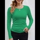 thumbnail image 3 of Camisetas Básicas Ajustadas Informales de Cuello Redondo y Larga Acanaladas para Mujer Verde M, 3 of 6