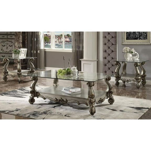 Acme Versailles End Table Antique Platinum & Clear Glass