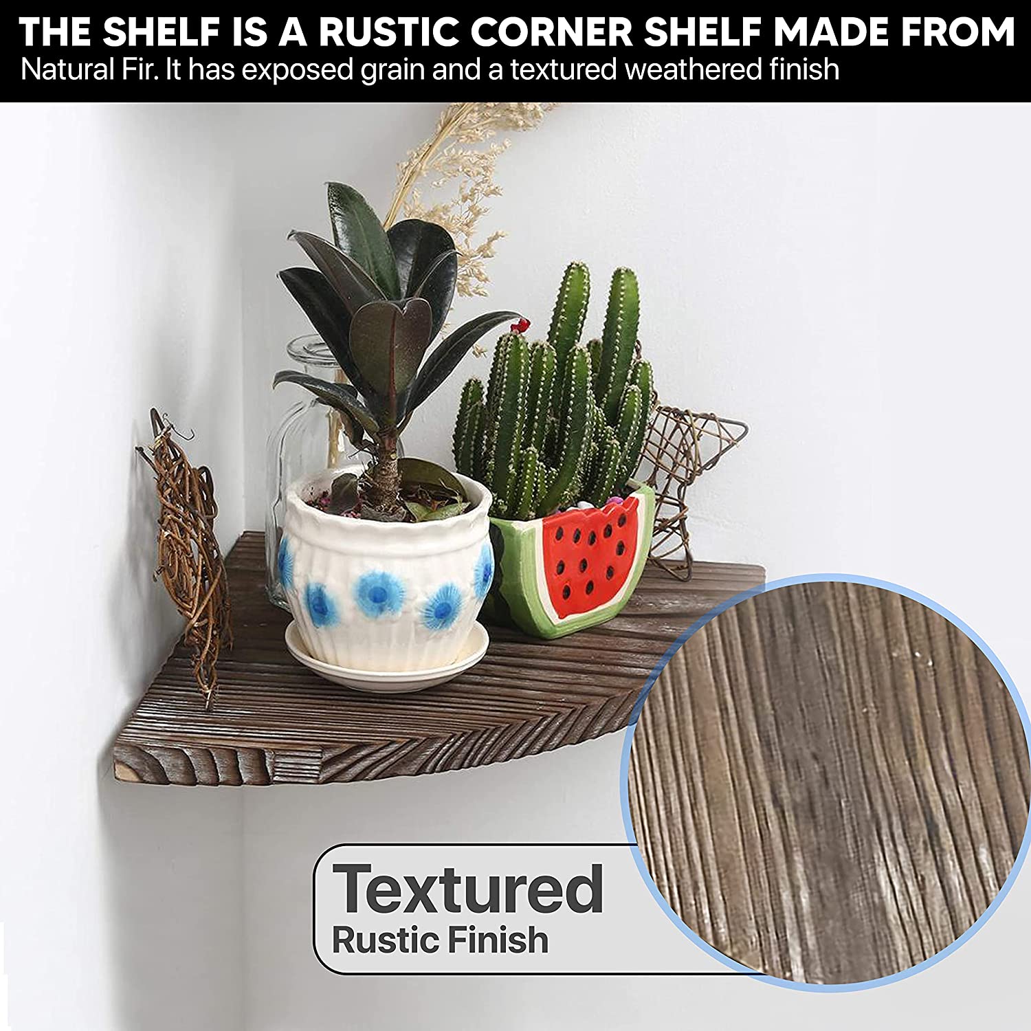 Rustic Finish Floating Shelves for Wall Solid Wood Wall Hanging Shelves Small Corner Shelf 4 Tier Set