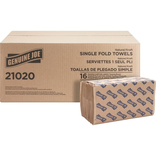 Genuine Joe SingleFold Value Paper Towels, Natural, 4000 / Carton
