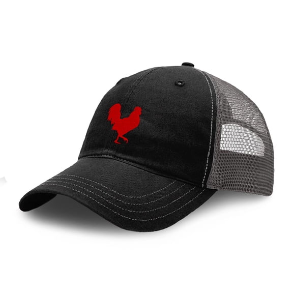 Richardson Soft Mesh Cap Hat Embroidered Red Rooster in A Poultry Embroidery Trucker Hats for Men & Women Cotton Black Charcoal Design Only