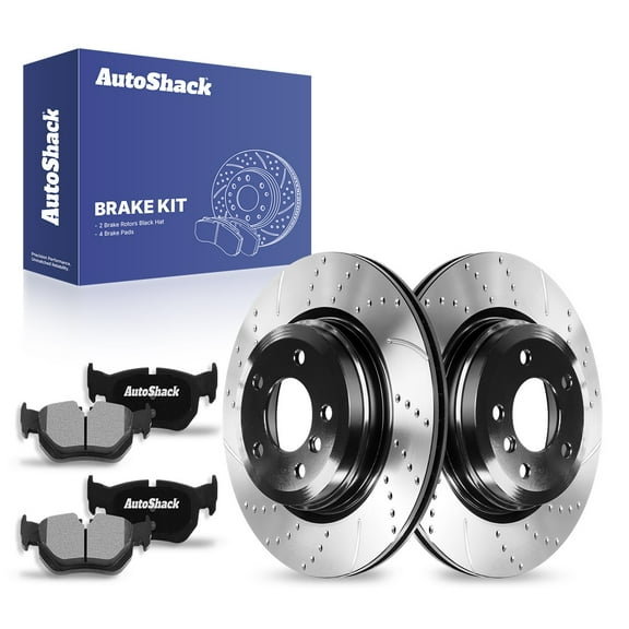 AutoShack 13.23" (336 mm) Rear Vented Drilled & Slotted Brake Rotors E-Coated   Ceramic Brake Pads | Replacement for 2012-2013 BMW X1 | 6-PC Brake Kit | ShadowGuard
