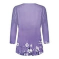 thumbnail image 4 of CYMMPU Women's Shirts Floral Print Flowy Blouse 3/4 Length Sleeve Summer Fall Basic Tees Tunic Tops V-Neck Casual Business Work Blouses 2025 Clothes Purple XXXL, 4 of 5