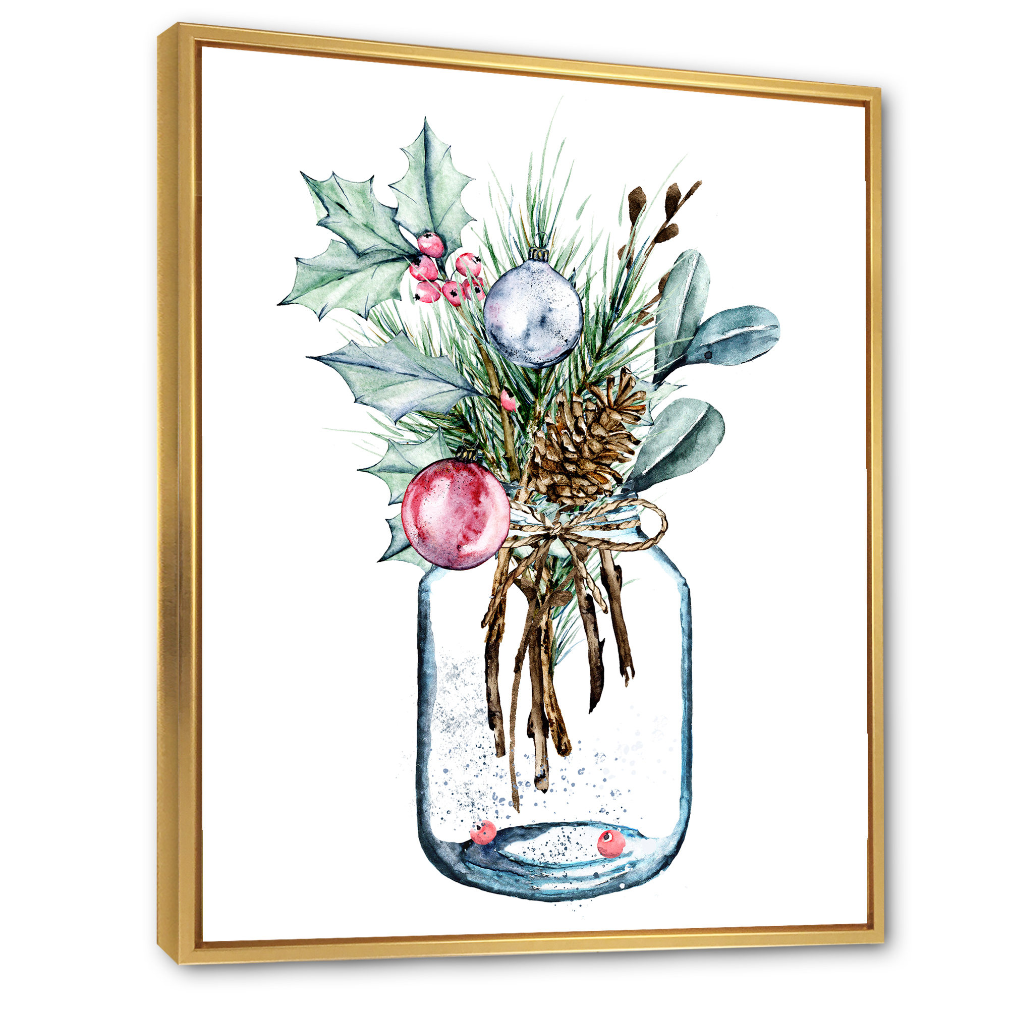 Designart 'Merry Christmas Bouquet In Transparant Jar' Traditional Framed Canvas Wall Art Print