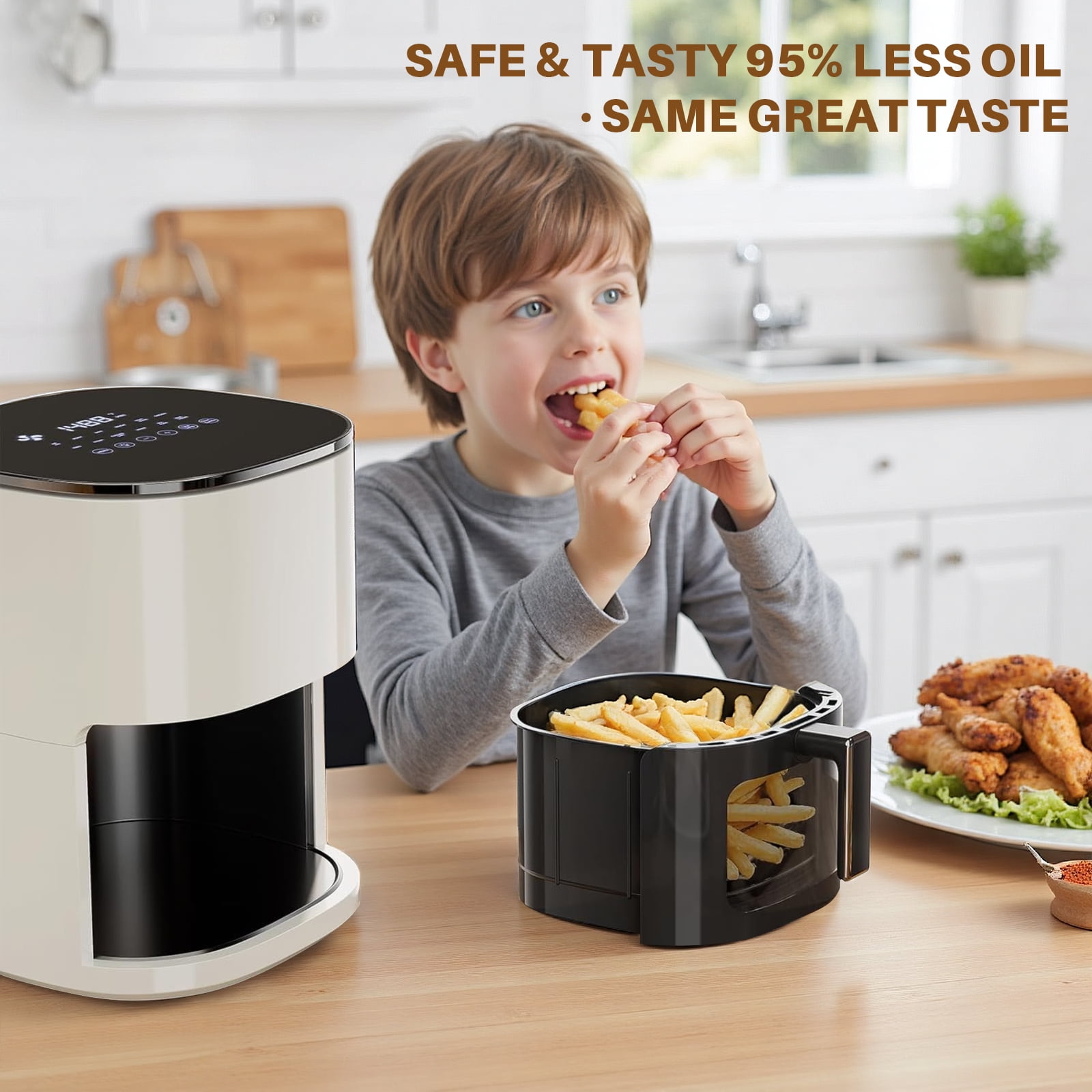 TINKLE WELL Air Fryer, 6-Quart 12-in-1 Multi-Cooker with Viewing Window for Oil-Free Frying, Baking & Dehydrating, Up to 400°F, Beige
