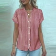 thumbnail image 2 of Enjoytime Womens Blouses Trendy Striped V-Neck Button Down Shirts Short Sleeve Dressy Business Casual Work Tops, 2 of 6