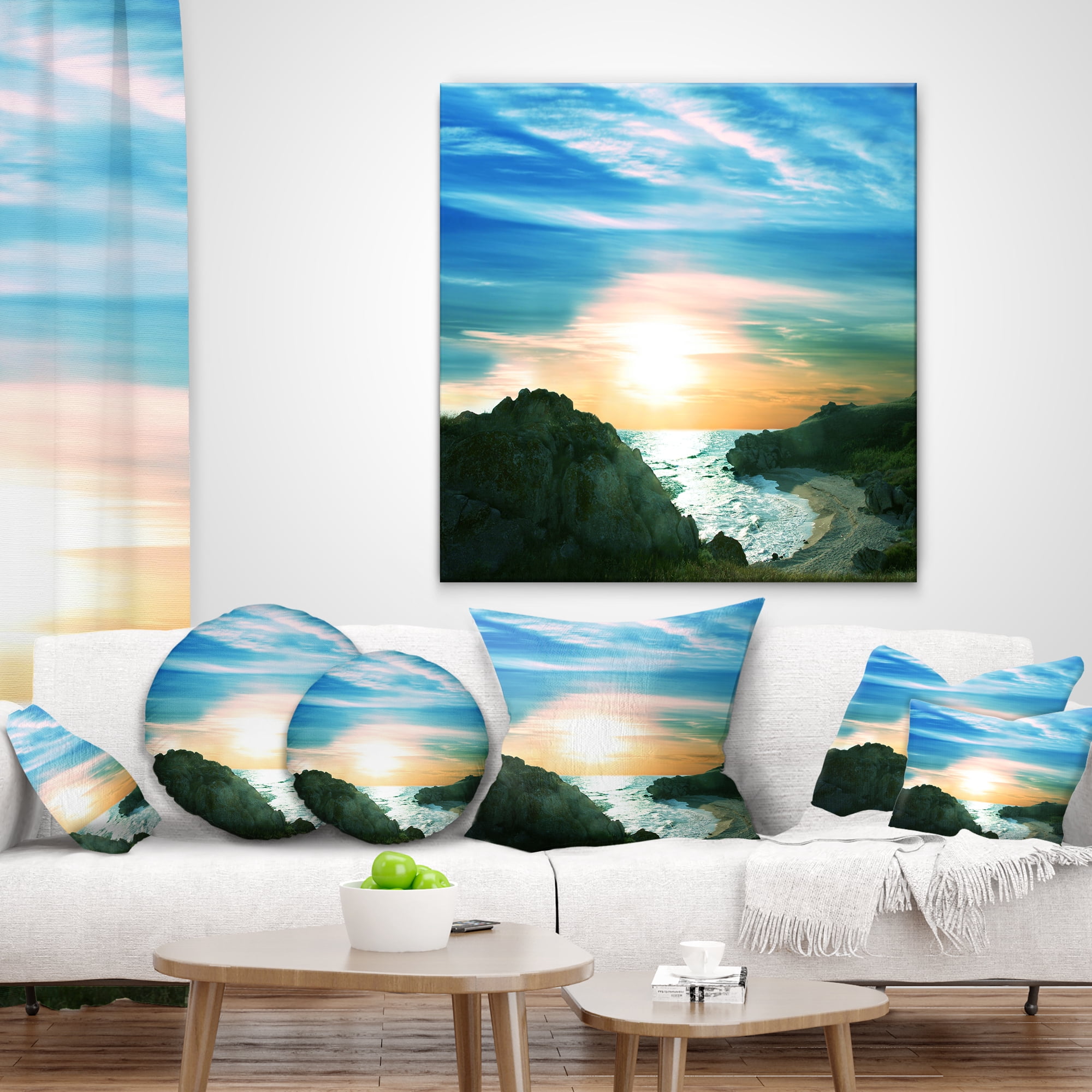 Designart 12" x 20" Blue Polyester Throw Pillow