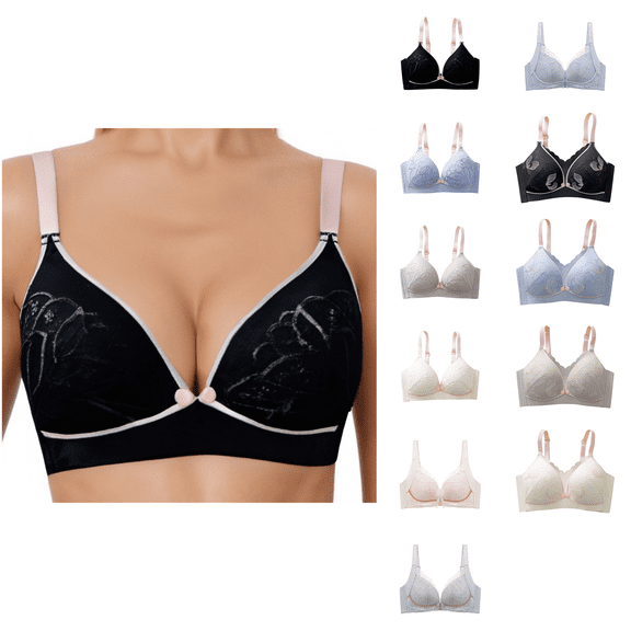 Ahuyic Womens Bra,Summer Plus Size Bra,Womens Solid Color Pregnant Womens Breastfeeding Bra With Open Button Postpartum Breastfeeding Bra,Black,S