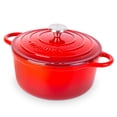 thumbnail image 1 of Olla de hierro fundido con tapa – Cacerola esmaltada antiadherente, apta para horno hasta 260 °C – Resistente olla holandesa – Roja, 5 cuartos, 24 cm – de Nuovva, 1 of 5