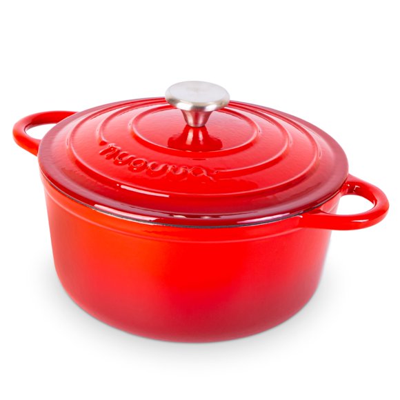Olla de hierro fundido con tapa – Cacerola esmaltada antiadherente, apta para horno hasta 260 °C – Resistente olla holandesa – Roja, 5 cuartos, 24 cm – de Nuovva