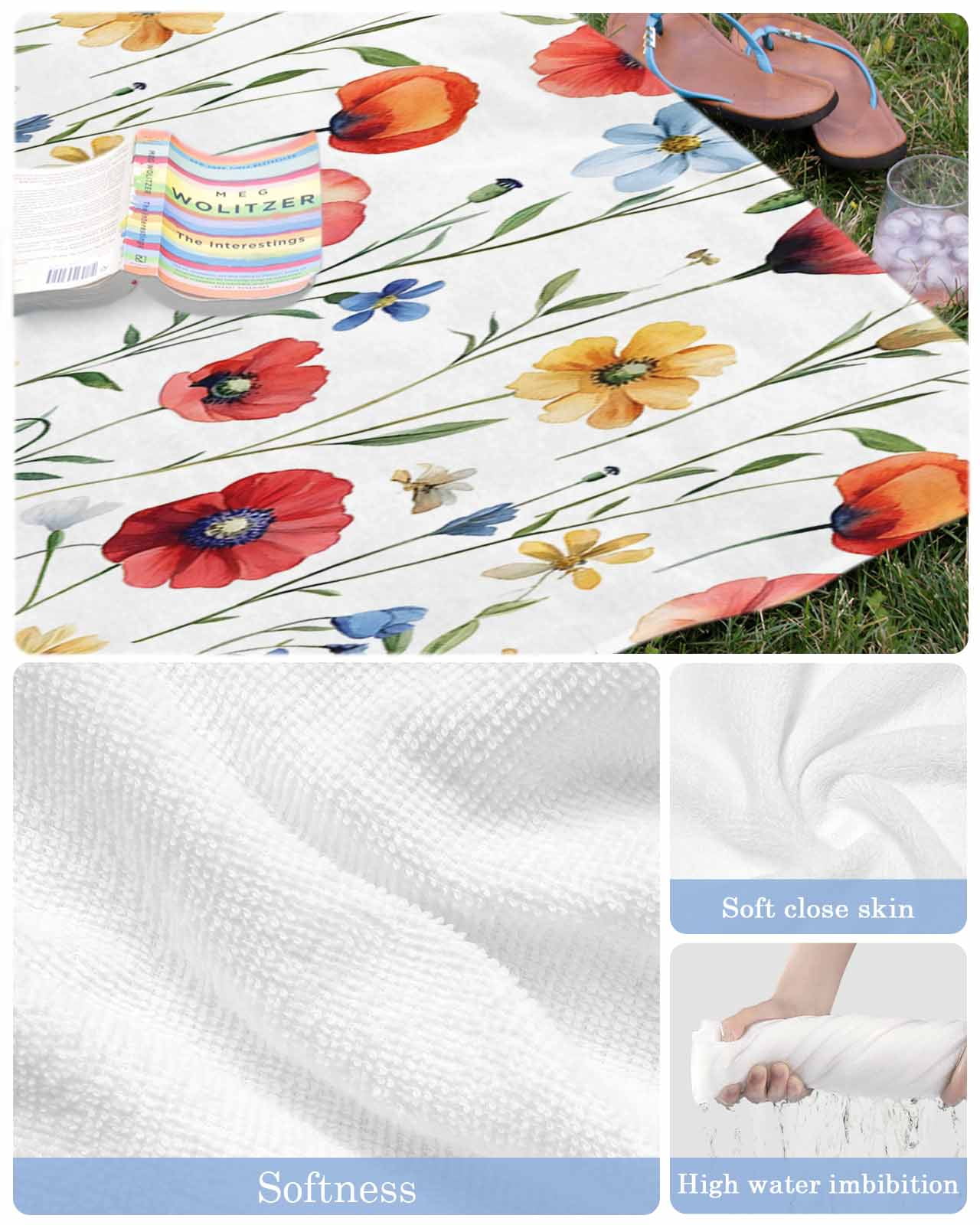 Pink Colorful Poppy Beach Towels Oversized Super Absorbent, Spring Pastoral Flowers Leaves Lightweight Bath Towel Quick Dry Sets For Bathroom/Pool/Rv Camping/Beach Play/Gym Room/Picnic 23"x47"