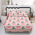 thumbnail image 5 of Jeiento Pink Christmas Tree Bow Print Bedding Set, 2 Decorative Pillow Covers + 1 Deep Pocket Fitted Sheet, 3-Piece Soft Bed Linen Set for Bedroom Guest Room Holiday, King Size, 5 of 7