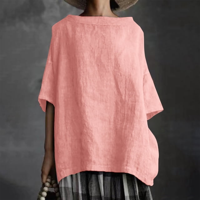 ICHUANYI Clearance Fashion Women's Summer Round-Neck Solid Short Sleeve Sexy Top Blouse(Pink, M) ICHUANYI WER2023080914443