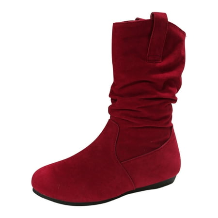 

Ladies Fashion Solid Colour Simple Round Toe Suede Flat Bottom Sleeve Mid Calf Boots Sock Boots Heels Mid Calf Womens Boots Wide Calf Size 8 Wide Calf Snow Boots for Women plus Size Tall Extra Wide
