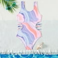 thumbnail image 2 of CAICJ98 Girls' One-Piece Swimwear Cute Tie Dye Side Cutout Swimwear Summer Quick Dry Beach Hawaiian Bathing Suits for Girls (Purple,11-12 Years), 2 of 6