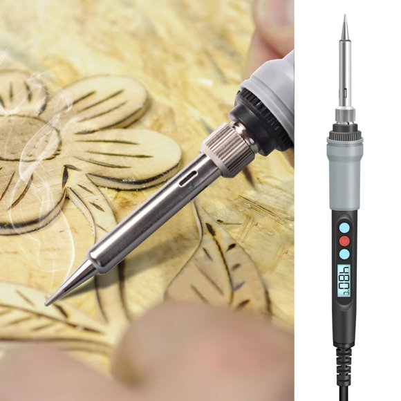90W Soldering Iron with LCD Adjustable Temp 180-480°C, Soldering Kit with 5 Tips, Desoldering Pump, Solder Wire, Tweezers, Iron Stand, Spon