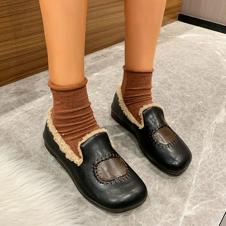 

Women Fashion Plus Velvet Warm Cotton Shoes Flat Large Size Casual Single Shoes