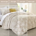 thumbnail image 4 of Moonlight20015 2-Piece Floral Velvet Quilt, Reversible Lightweight Bedspread Set with Shams, Machine Washable Coverlet, Twin, Beige, 4 of 8
