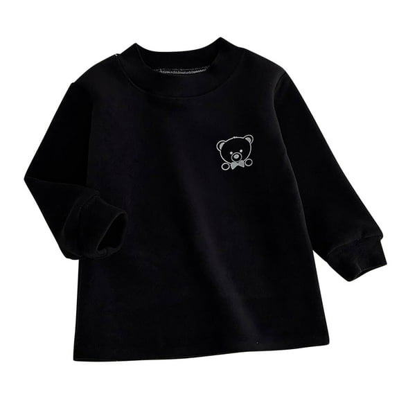 Odeerbi Toddler Boys Girls Fleece Crewneck Sweatshirts Winter Warm Pullover Sweatshirts Thermal Mock Neck Fleece Warm Sweatshirt Long Sleeve Round Neck T-shirt Top Black