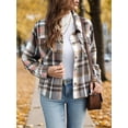 thumbnail image 4 of Anygrew Womens Shacket Plaid Shirts Flannel Shacket Jacket Long Sleeve Button Down Shirt Trendy Fall Outfits for Women Coats, 4 of 7
