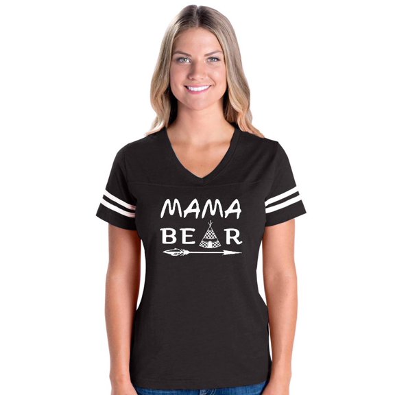 Womens Mama Bear Football V-Neck T-Shirt