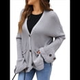 thumbnail image 2 of Suéter de Punto Grueso para Mujer, Cárdigan de Larga con Cuello en V, Botones y Bolsillo para Otoño e Invierno. Gris M, 2 of 10