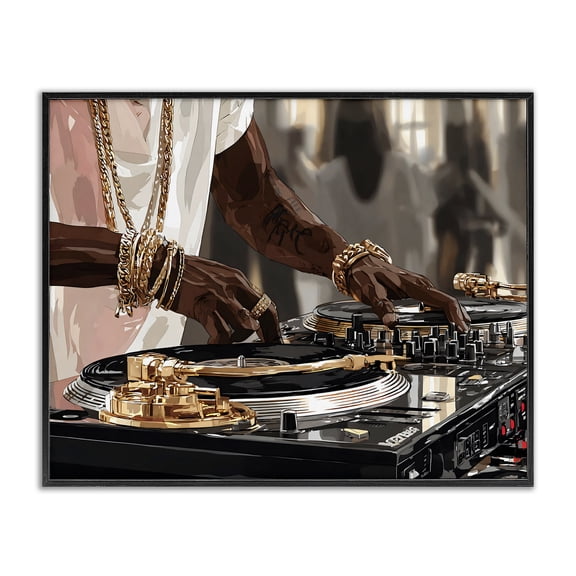 Stupell Industries Contemporary Golden Sound DJ Turntables Black Framed Giclee Art, 14 x 11, by Franklyn Gregory