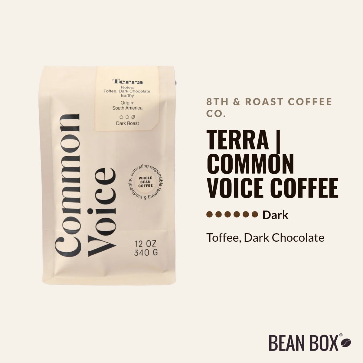 Terra Common Voice Coffee - Roasted by 8th & Roast Coffee Co. - Whole Bean Coffee - 2lb Bag