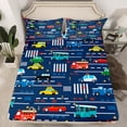 thumbnail image 2 of Homewish Colorful Cartoon Car Full Size Sheets,Traffic Light Bed Sheets,Deepblue Red Yellow Sheet Sets For Boy Kids,Luxury Bedroom Decor,4-Piece, 2 of 7