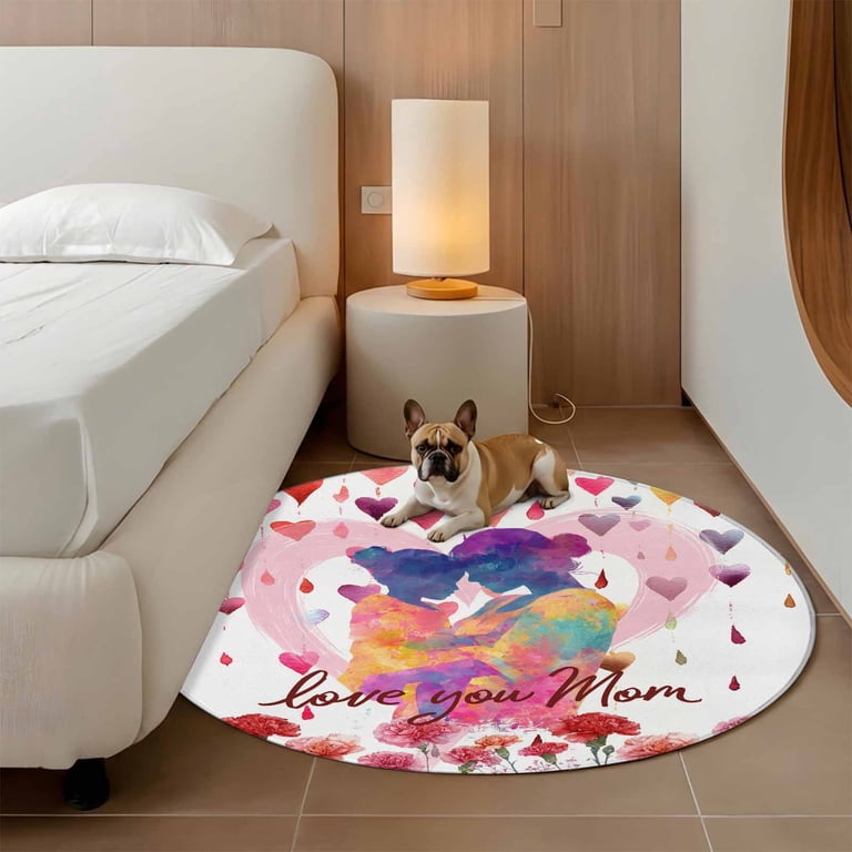 Mother's Day 3.3' Round Rug for Bedroom Reading Corner, Watercolor