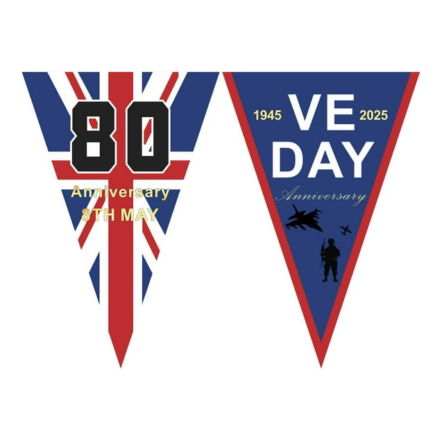2025 VE Day 80th Anniversary Bunting Banner 328ft Length European Commemorative Flag Decorations Celebration Historical Display