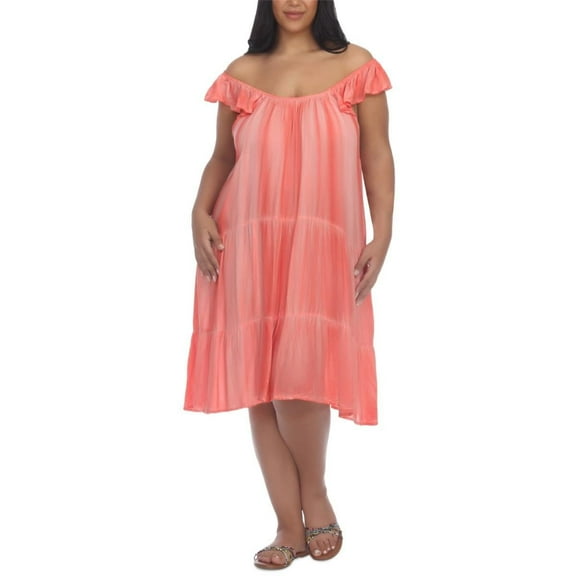 Raviya Women's Plus Tie-Dye Dress Cover-Up Dress Orange 0X