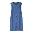 thumbnail image 5 of SYMOID Womens Solid Color Sleeveless V - Neck Casual Fashion Mid - Calf Dress with Pockets,Blue,Size L, 5 of 8