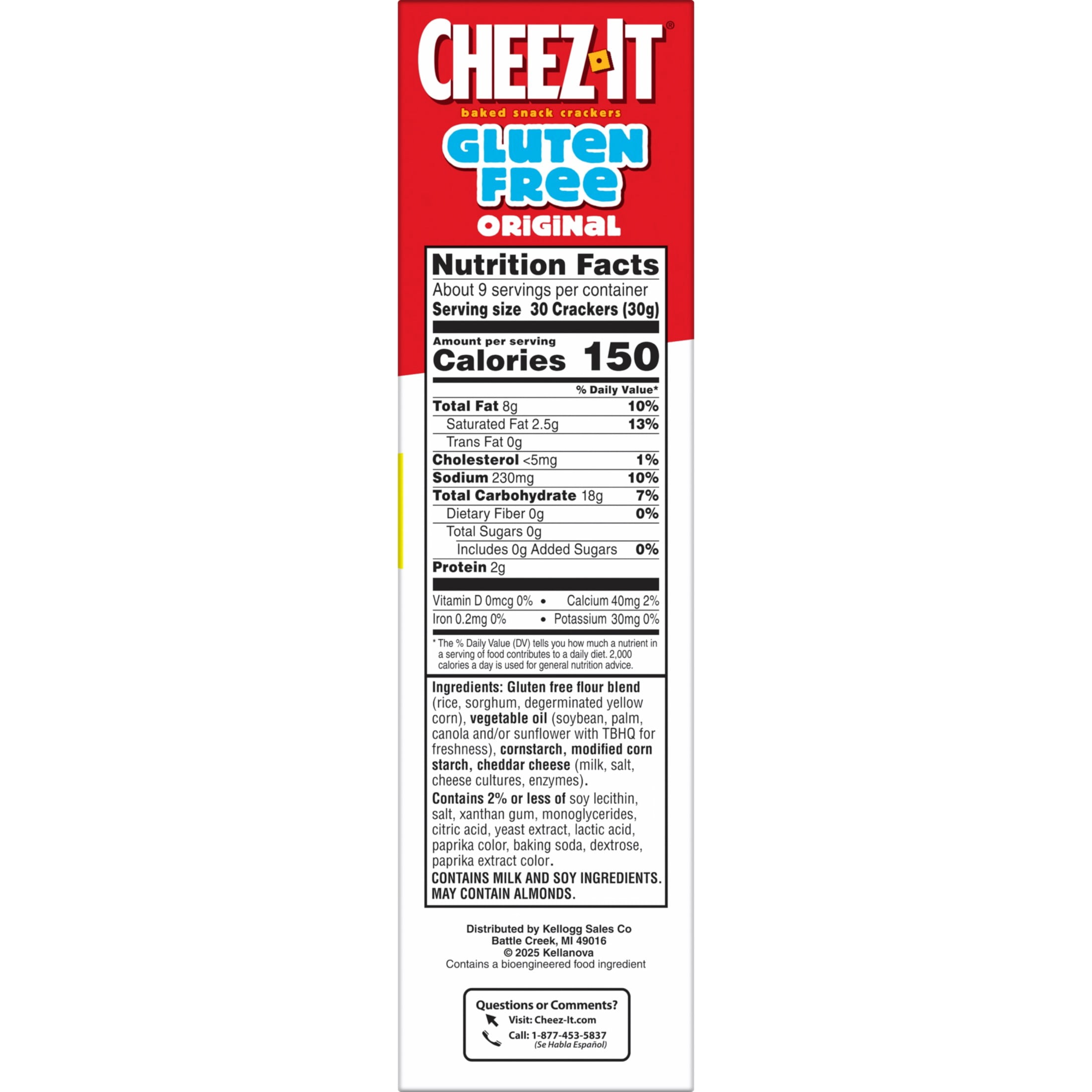 Cheez-It Original Gluten-Free Baked Snack Crackers, Gluten Free, 9 oz