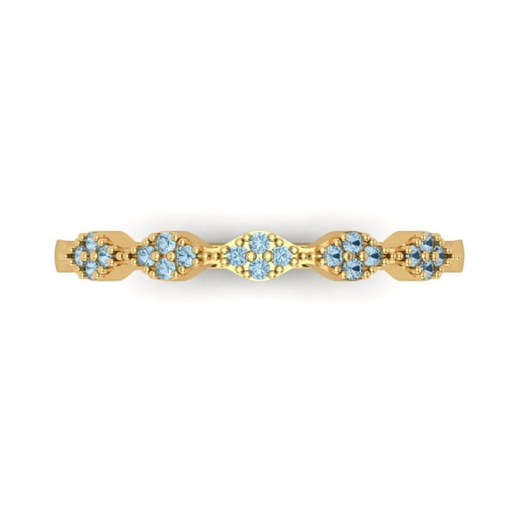 0.1 ct Brilliant Round Cut Natural Sky Blue Topaz 14k Yellow Gold Stackable Band SZ 5.5