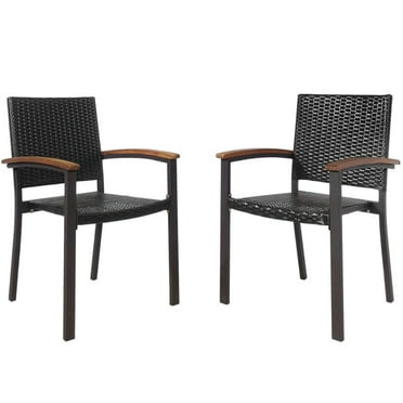 Spaco Set of 2 Outdoor Patio PE Rattan Dining Chairs, Patio Stackable Dining Chairs with Rustproof Steel Frame, Dining Chairs for Garden, Backyard, Poolside, Brown