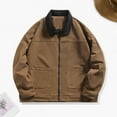 thumbnail image 5 of Men Corduroy Jacket - Lapel Collar Long Sleeve Patchwork Color Casual Jacket Coat with Pockets Zipper Placket, 5 of 7