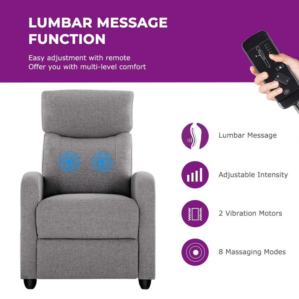 EDX Massage Recliner Chair, Small Recliner Sofa Chair with Padded Seat and Massage Backrest for Home Theater Living Room, Grey