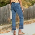 thumbnail image 4 of LWavelet Womens Embroidered Cuff Cropped Jeans Slim Fit Daily Casual Denim Pants Blue S, 4 of 8