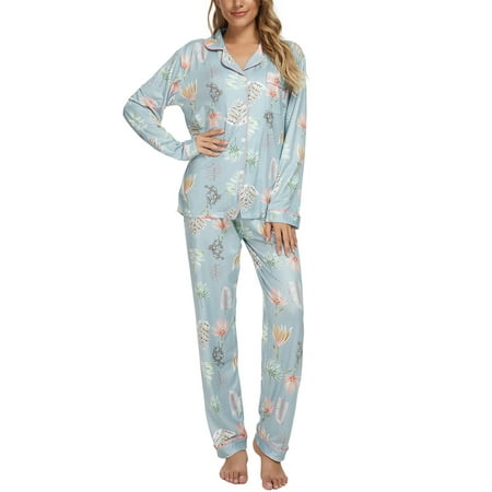 

Unique Bargains Womens 2 Piece Floral Pajama Set Shirt and Pants Nightwear Sleepwear Sets