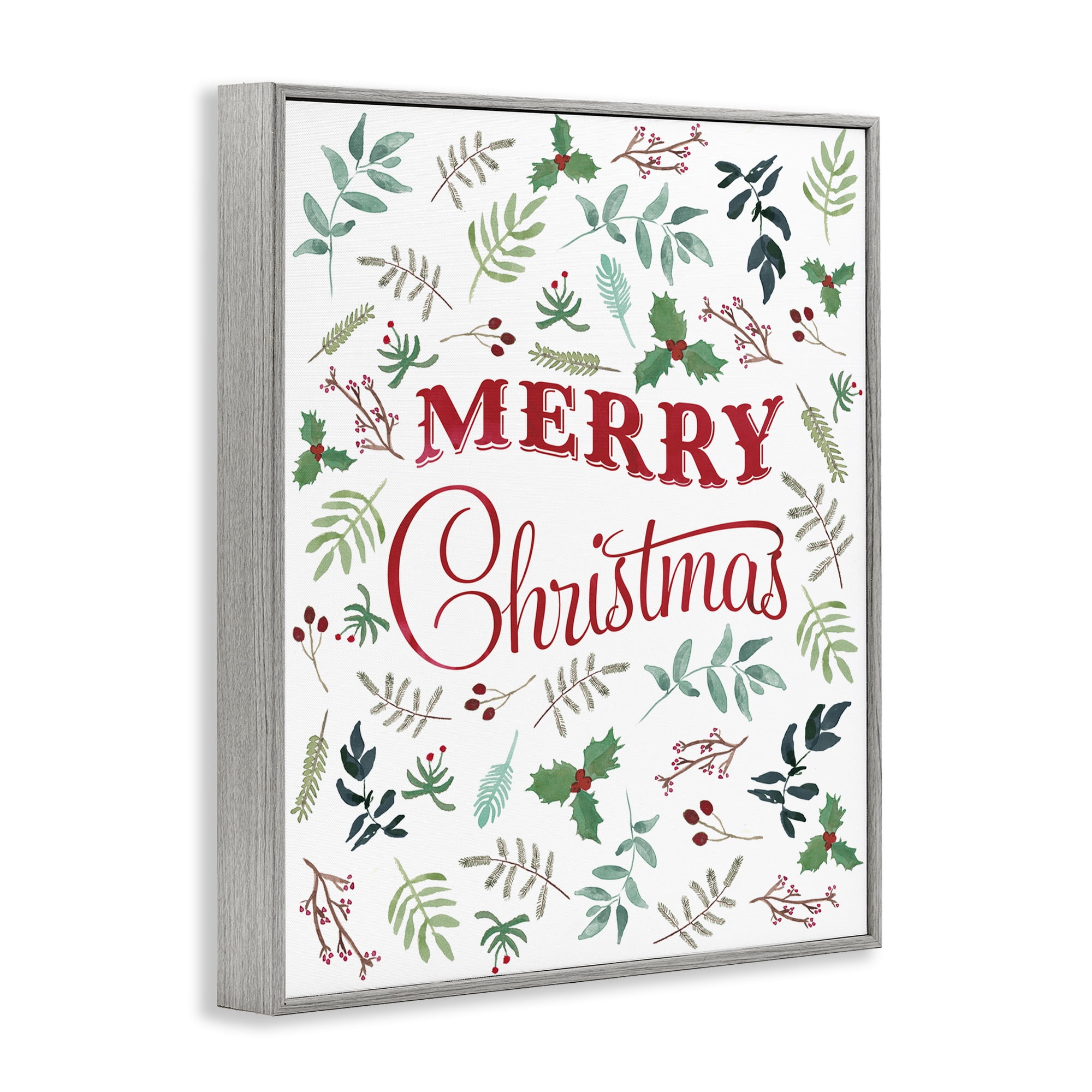 Stupell Industries Christmas Botanicals Pattern Holiday Painting Gray Framed Art Prints Wall Art, 16 x 20