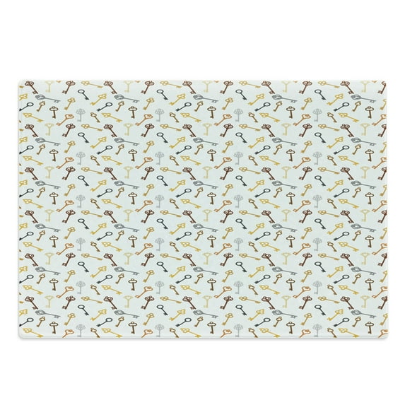 Steampunk Cutting Board, Pattern of Different Shape Vintage Keys in Pastel Colors on White Background, Decorative Tempered Glass Cutting and Serving Board, in 3 Sizes, by Ambesonne
