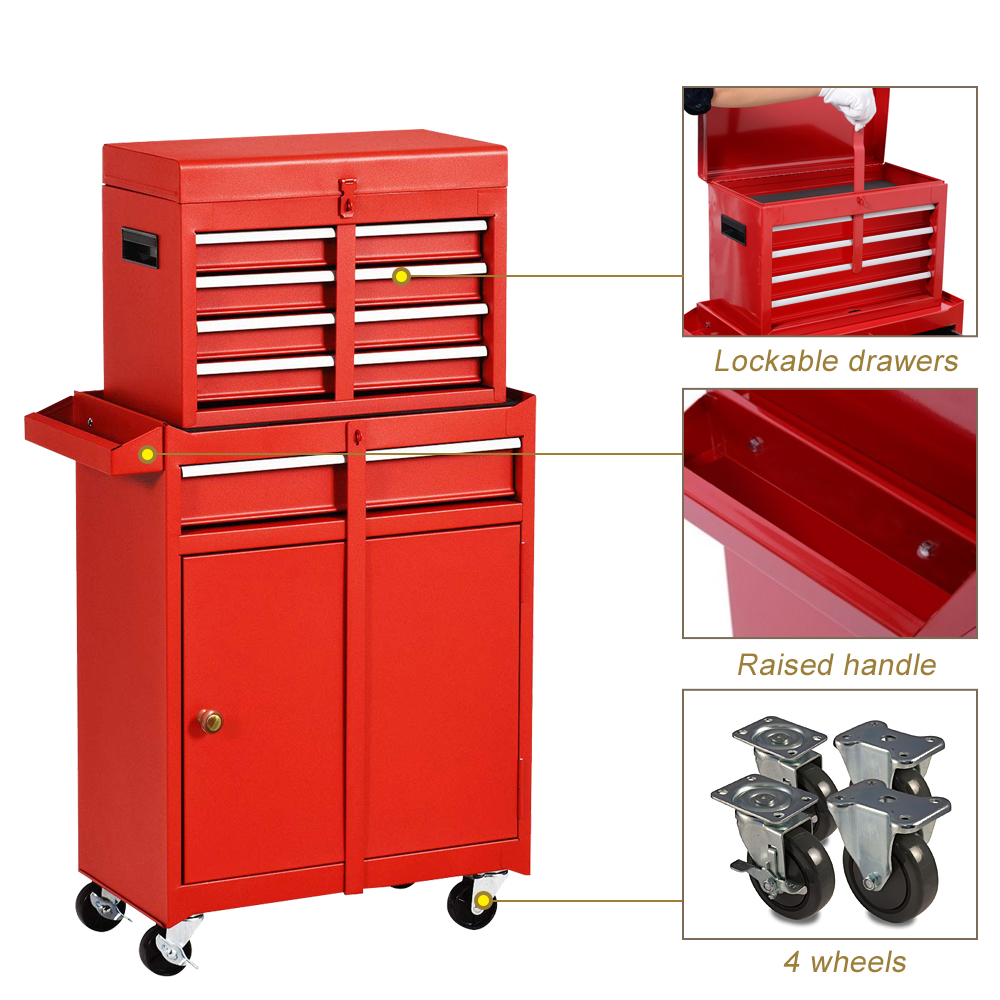 Odaof 8-Drawer Big Rolling Tool Chest,Big Tool Storage Removable,Tool  Cabinet with Lockable Drawers, Mobile Toolbox for Workshop and Mechanics  Garage (CoolRed) 