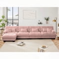 thumbnail image 3 of Modular Sectional Sofa in Chenille Pink - L Shaped for Living Room, 4-Seater with Convertible Ottoman, 3 of 19